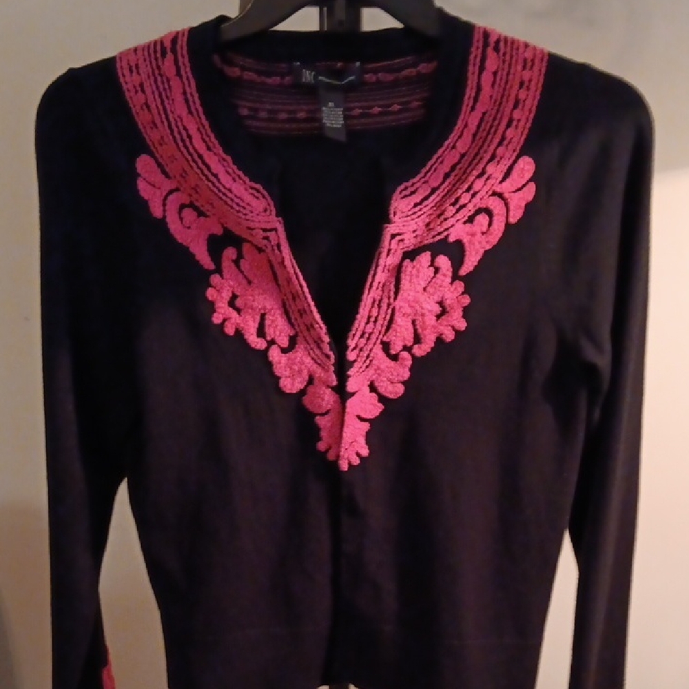 INC International Concepts Black Cardigan  with Pink Detailing